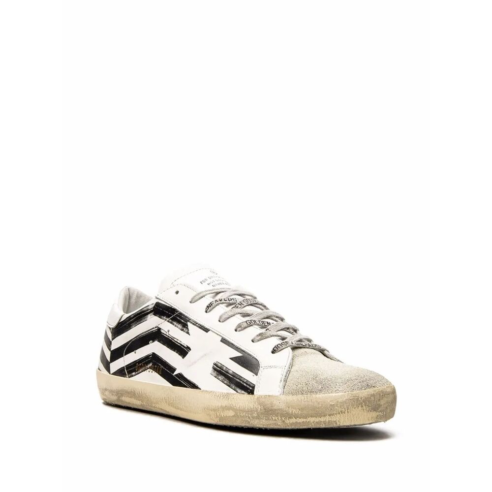 GOLDEN GOOSE 41 White black striped zebra super-star low-top sneaker distressed